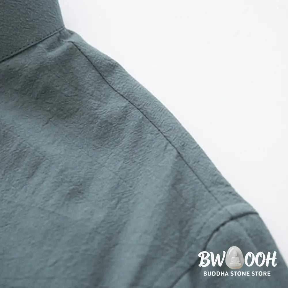 BWOOOH 2Pcs Zen Tang Suit Men’s Linen Frog-Button Long Sleeve Shirt Pants Set - Men’s Meditation Cloth