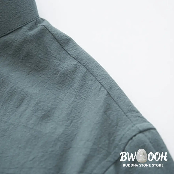 BWOOOH 2Pcs Zen Tang Suit Men’s Linen Frog-Button Long Sleeve Shirt Pants Set - Men’s Meditation Cloth