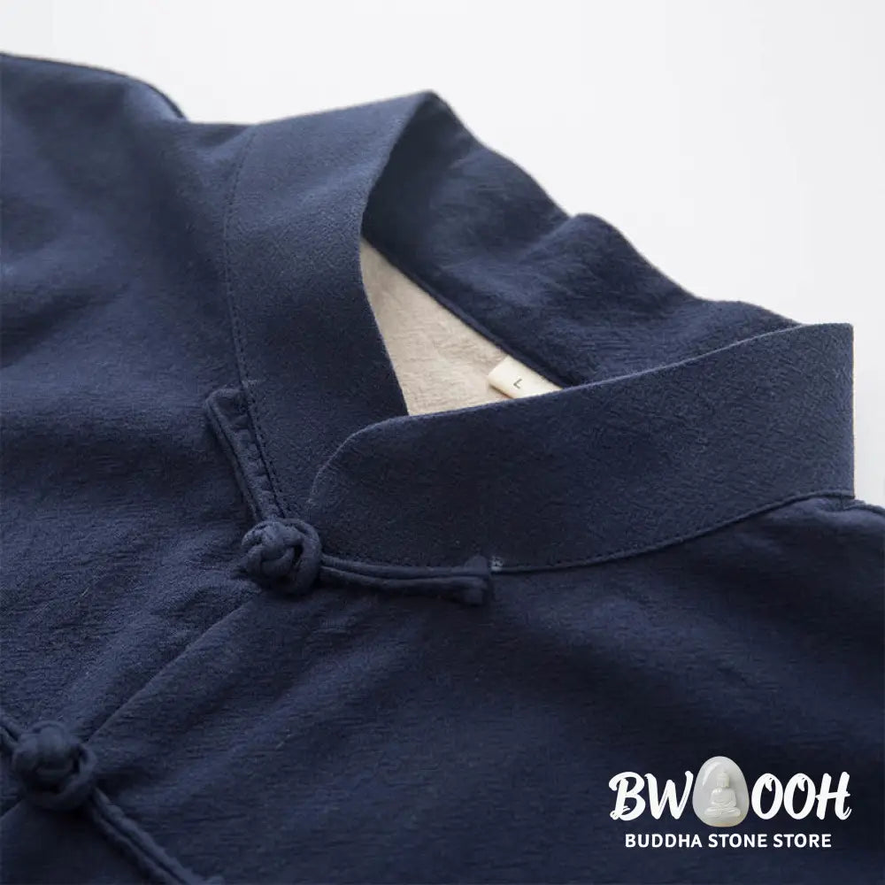 BWOOOH 2Pcs Zen Tang Suit Men’s Linen Frog-Button Long Sleeve Shirt Pants Set - Men’s Meditation Cloth