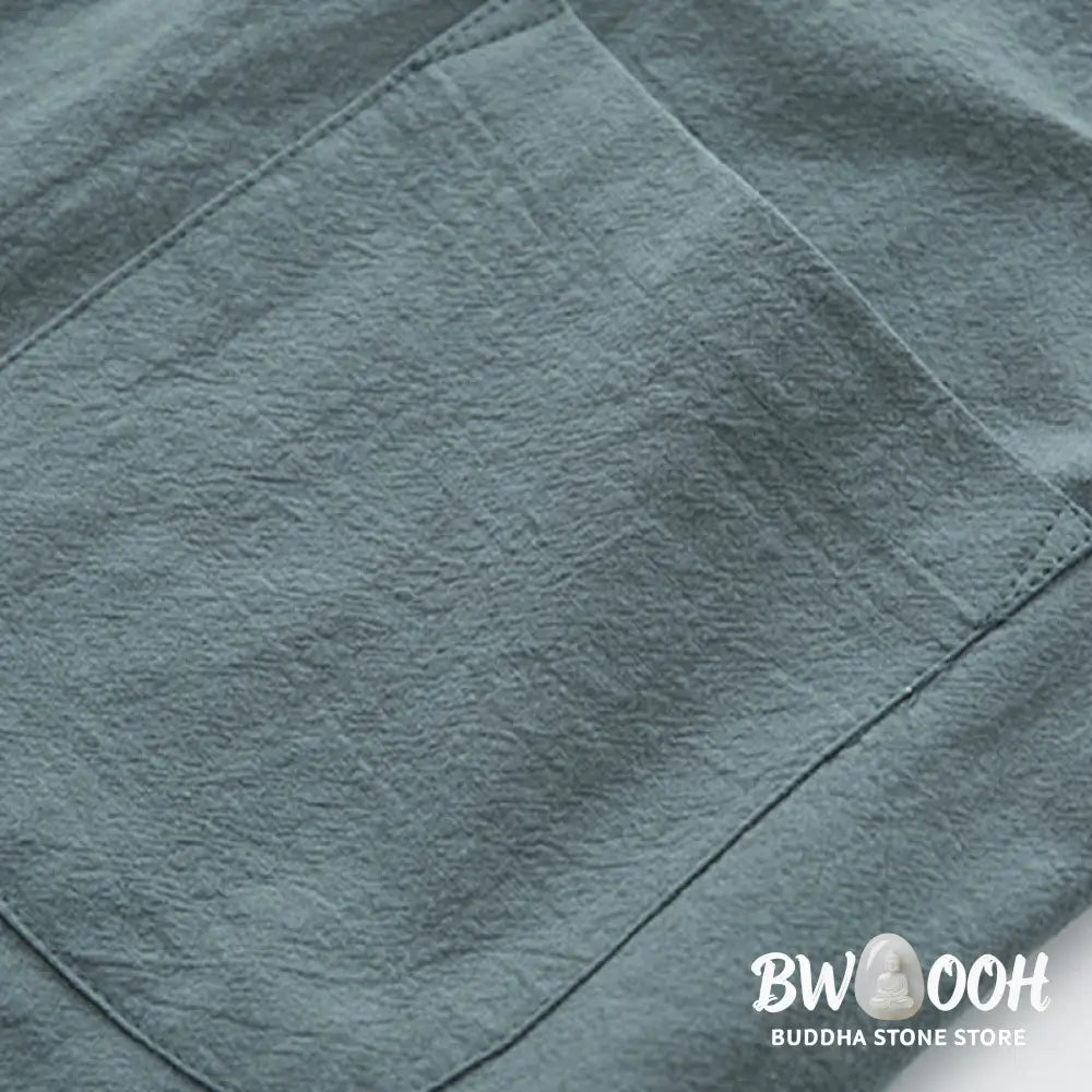 BWOOOH 2Pcs Zen Tang Suit Men’s Linen Frog-Button Long Sleeve Shirt Pants Set - Men’s Meditation Cloth