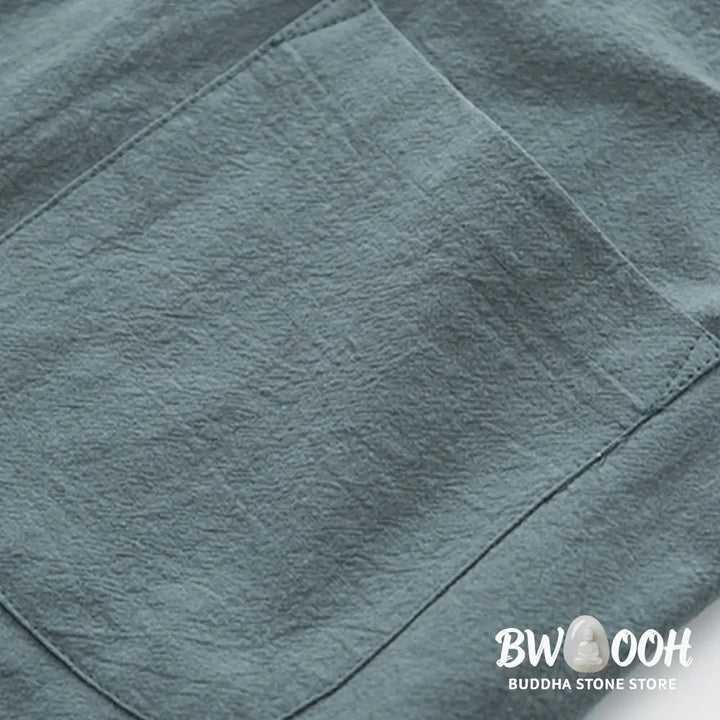 BWOOOH 2Pcs Zen Tang Suit Men’s Linen Frog-Button Long Sleeve Shirt Pants Set - Men’s Meditation Cloth