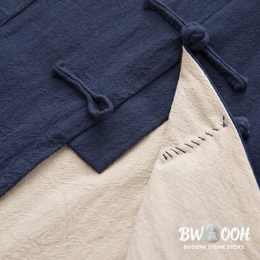 BWOOOH 2Pcs Zen Tang Suit Men’s Linen Frog-Button Long Sleeve Shirt Pants Set - Men’s Meditation Cloth