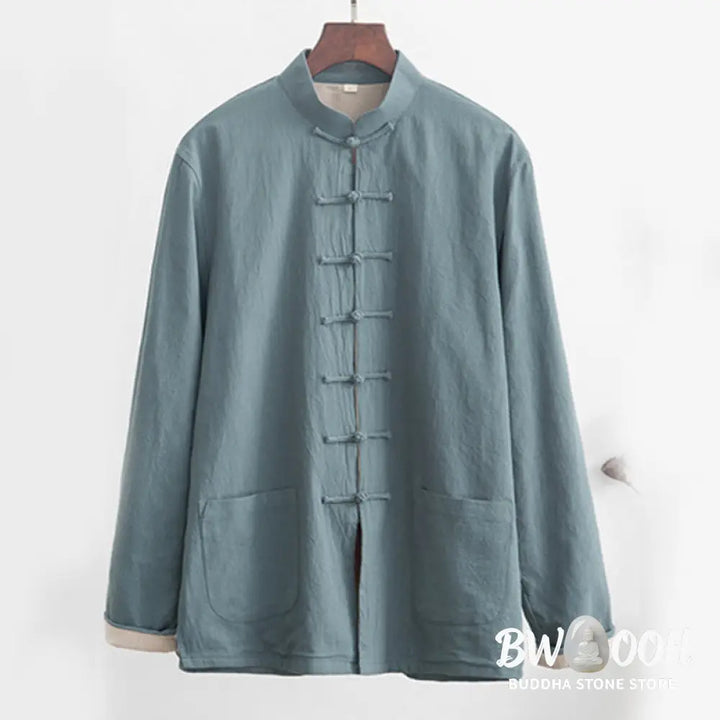 BWOOOH 2Pcs Zen Tang Suit Men’s Linen Frog-Button Long Sleeve Shirt Pants Set - Men’s Meditation Cloth