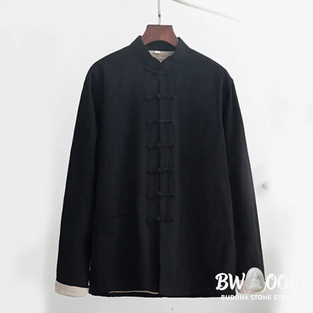 BWOOOH 2Pcs Zen Tang Suit Men’s Linen Frog-Button Long Sleeve Shirt Pants Set - Men’s Meditation Cloth