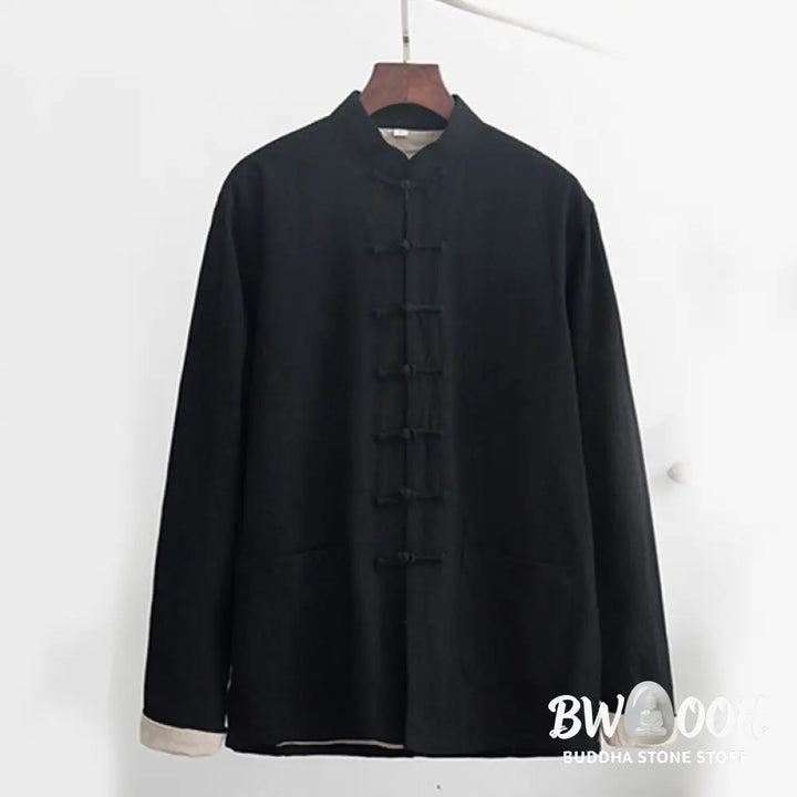 BWOOOH 2Pcs Zen Tang Suit Men’s Linen Frog-Button Long Sleeve Shirt Pants Set - Men’s Meditation Cloth