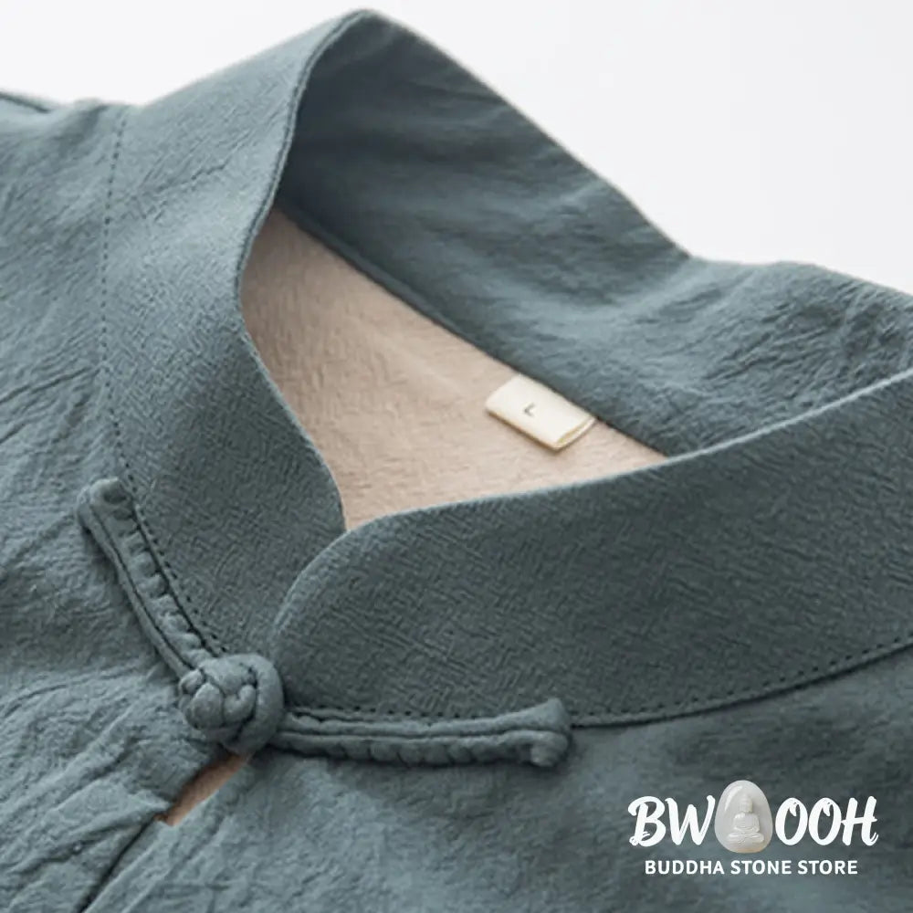 BWOOOH 2Pcs Zen Tang Suit Men’s Linen Frog-Button Long Sleeve Shirt Pants Set - Men’s Meditation Cloth