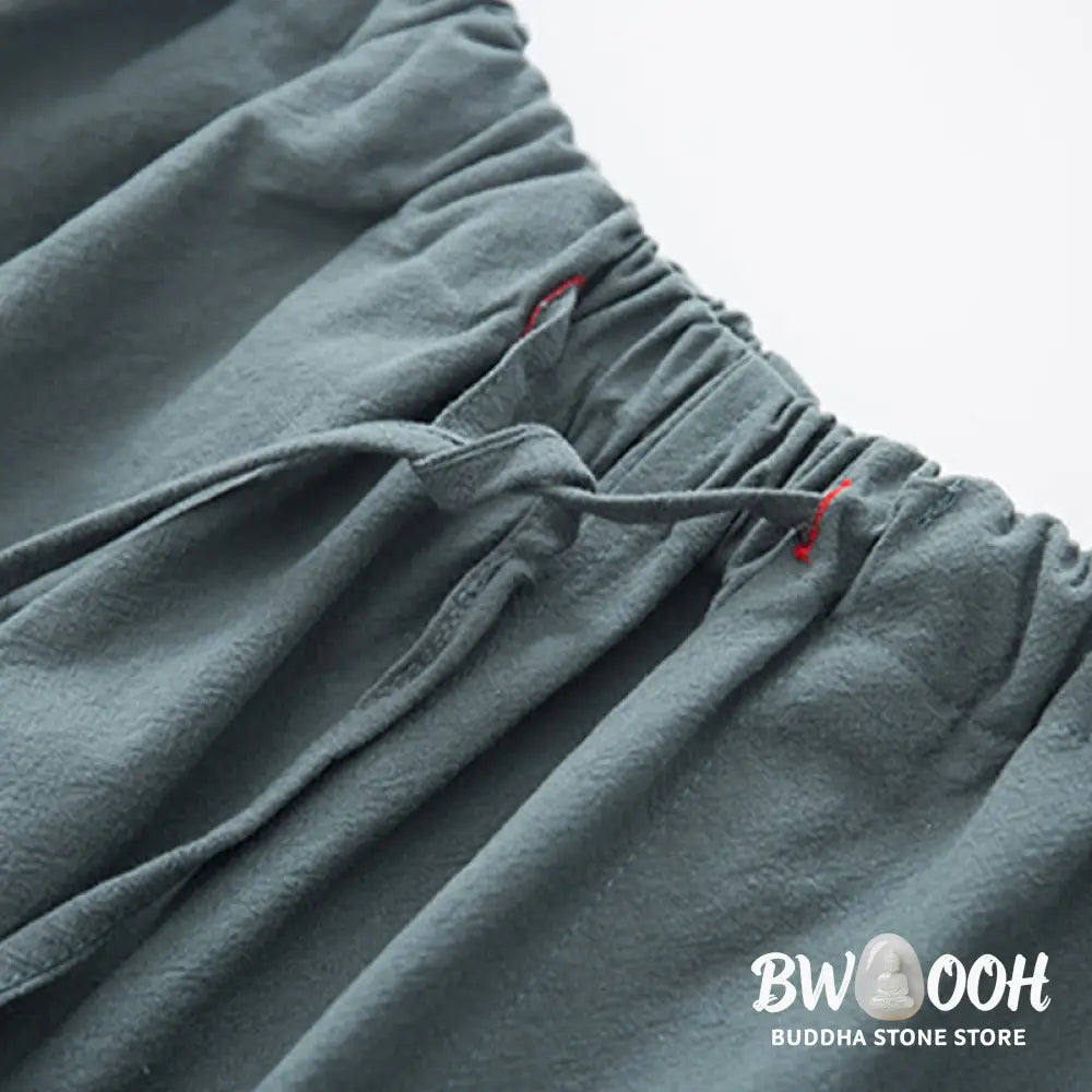 BWOOOH 2Pcs Zen Tang Suit Men’s Linen Frog-Button Long Sleeve Shirt Pants Set - Men’s Meditation Cloth