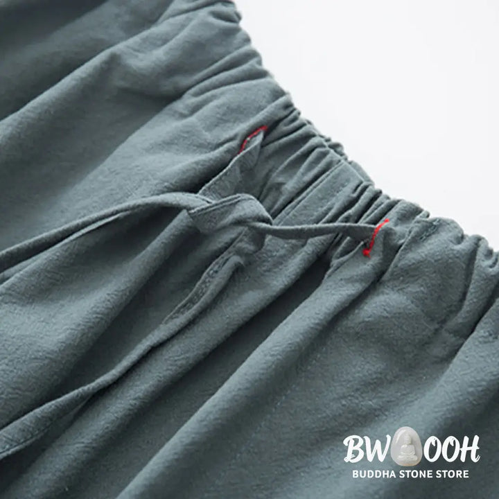BWOOOH 2Pcs Zen Tang Suit Men’s Linen Frog-Button Long Sleeve Shirt Pants Set - Men’s Meditation Cloth