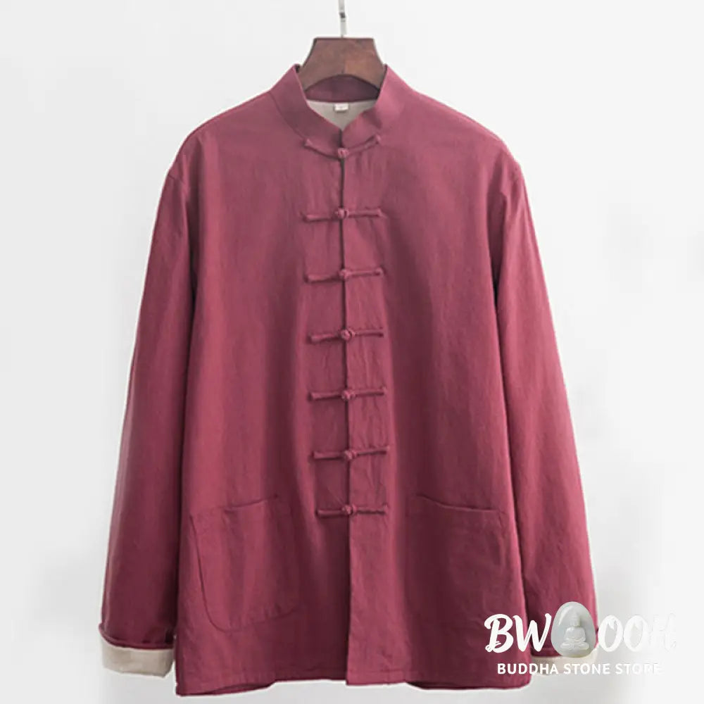 BWOOOH 2Pcs Zen Tang Suit Men’s Linen Frog-Button Long Sleeve Shirt Pants Set - Men’s Meditation Cloth