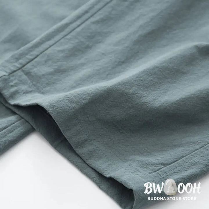 BWOOOH 2Pcs Zen Tang Suit Men’s Linen Frog-Button Long Sleeve Shirt Pants Set - Men’s Meditation Cloth