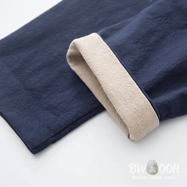 BWOOOH 2Pcs Zen Tang Suit Men’s Linen Frog-Button Long Sleeve Shirt Pants Set - Men’s Meditation Cloth