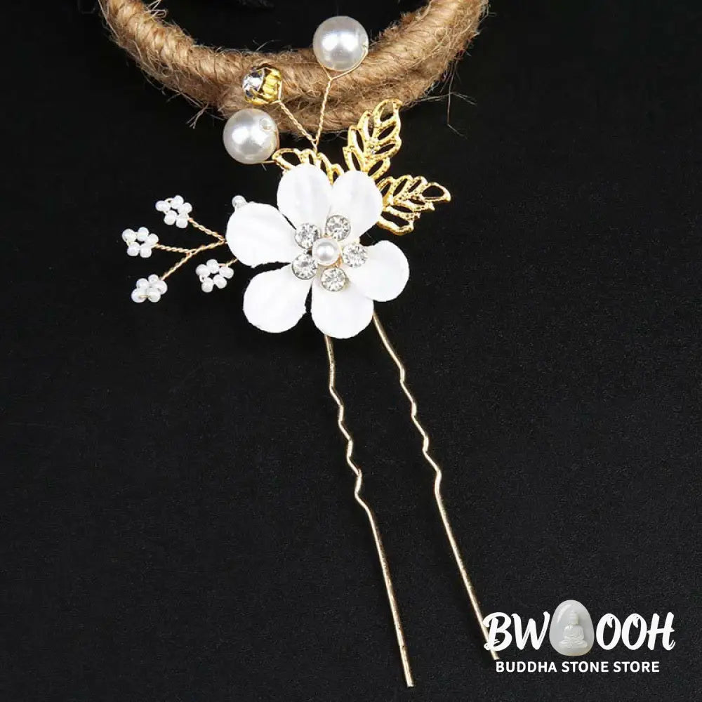 BWOOOH 4Pcs Handmade Wedding Golden Leaf Flower Pearl Hairpin Hair Comb Set - Hairpin&amp;Hair Comb