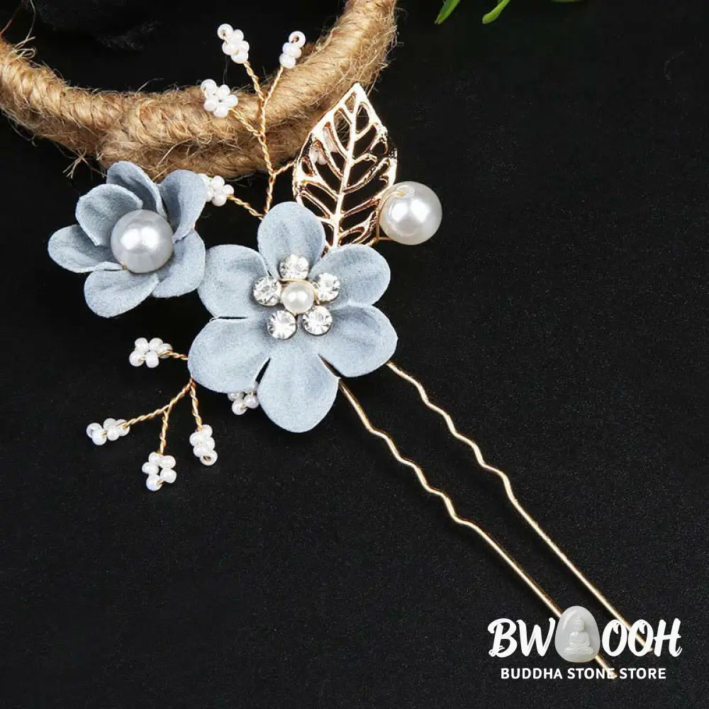 BWOOOH 4Pcs Handmade Wedding Golden Leaf Flower Pearl Hairpin Hair Comb Set - Hairpin&amp;Hair Comb