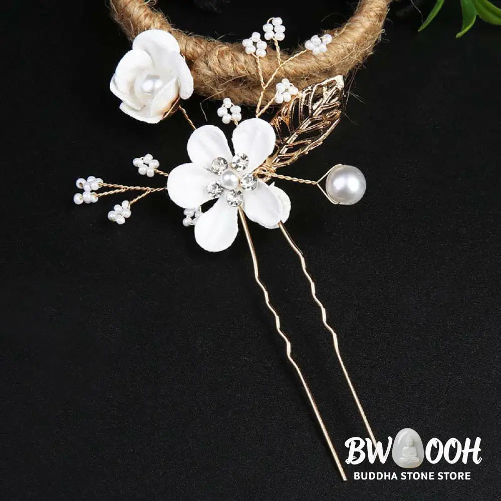BWOOOH 4Pcs Handmade Wedding Golden Leaf Flower Pearl Hairpin Hair Comb Set - Hairpin&amp;Hair Comb