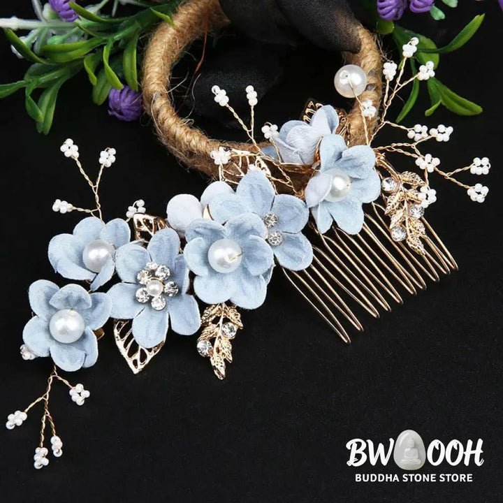 BWOOOH 4Pcs Handmade Wedding Golden Leaf Flower Pearl Hairpin Hair Comb Set - Hairpin&amp;Hair Comb