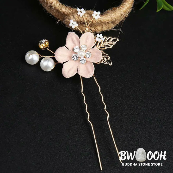 BWOOOH 4Pcs Handmade Wedding Golden Leaf Flower Pearl Hairpin Hair Comb Set - Hairpin&amp;Hair Comb