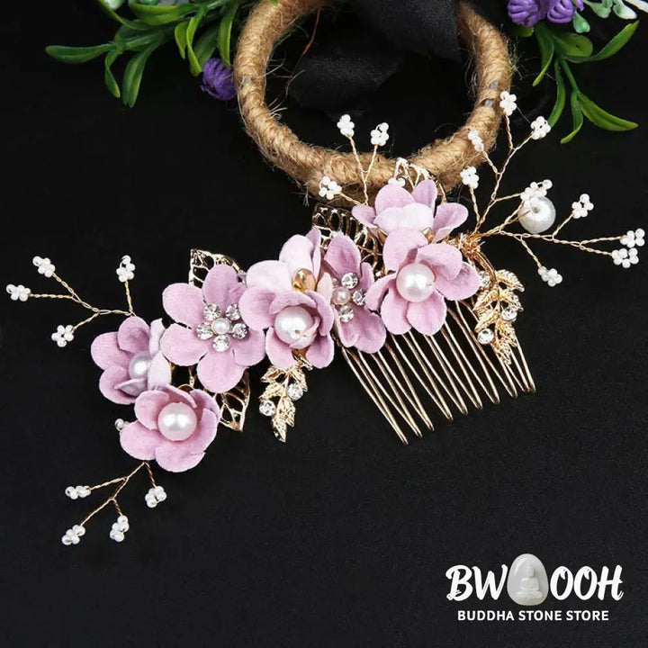 BWOOOH 4Pcs Handmade Wedding Golden Leaf Flower Pearl Hairpin Hair Comb Set - Hairpin&amp;Hair Comb