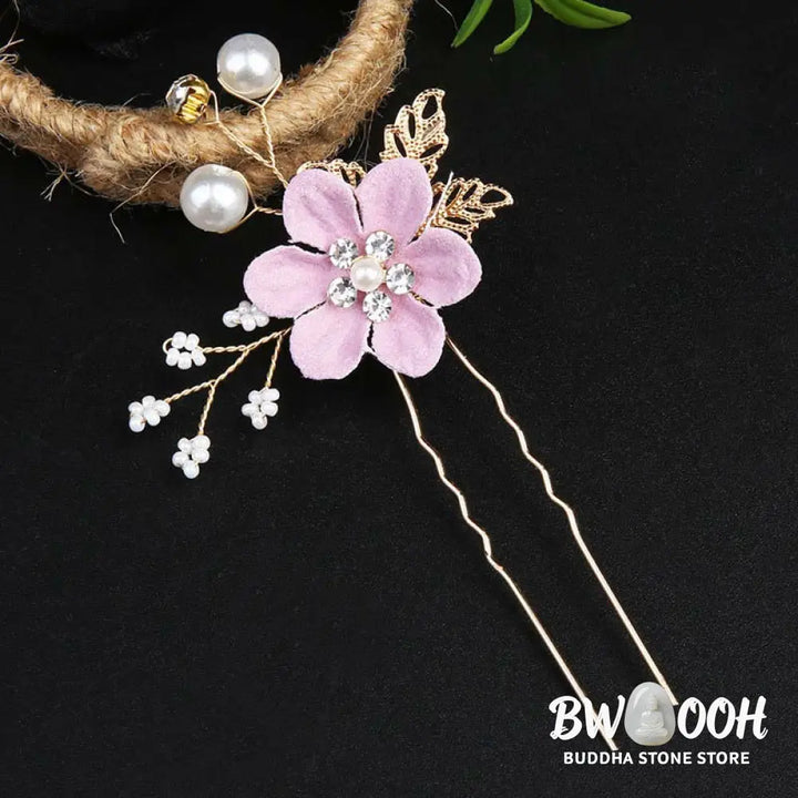 BWOOOH 4Pcs Handmade Wedding Golden Leaf Flower Pearl Hairpin Hair Comb Set - Hairpin&amp;Hair Comb