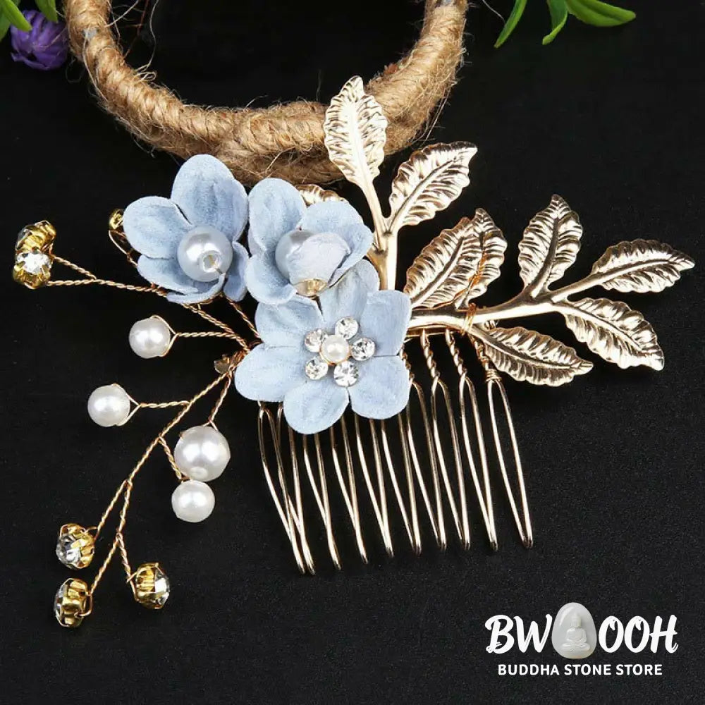 BWOOOH 4Pcs Handmade Wedding Golden Leaf Flower Pearl Hairpin Hair Comb Set - Hairpin&amp;Hair Comb