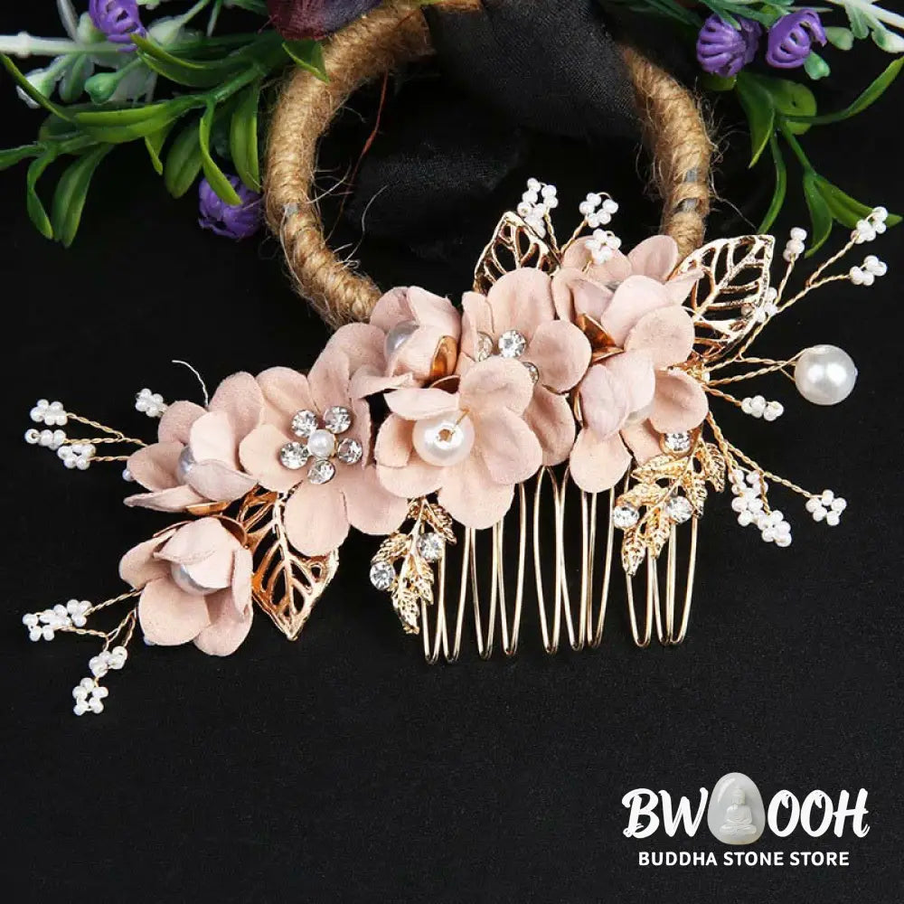BWOOOH 4Pcs Handmade Wedding Golden Leaf Flower Pearl Hairpin Hair Comb Set - Hairpin&Hair Comb