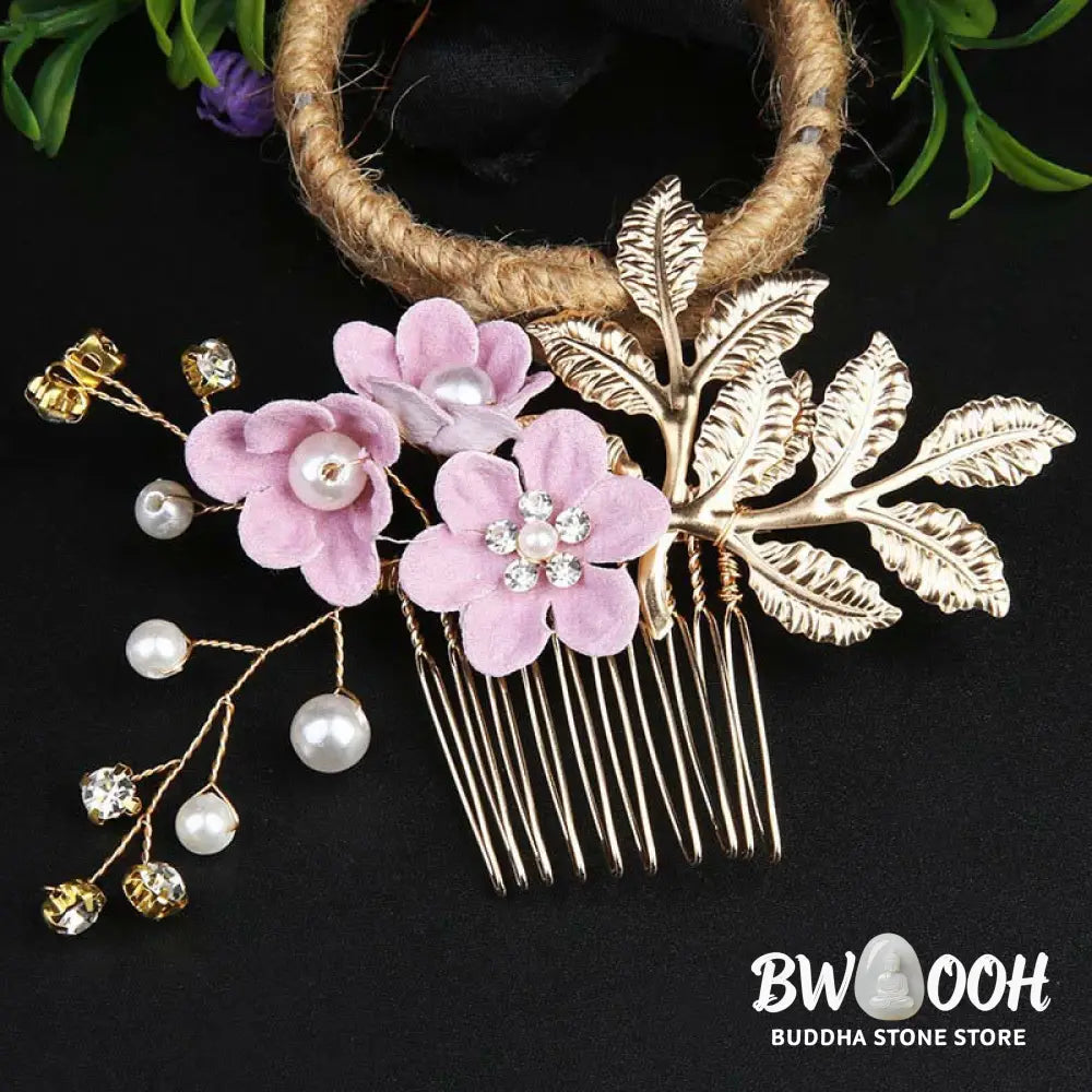 BWOOOH 4Pcs Handmade Wedding Golden Leaf Flower Pearl Hairpin Hair Comb Set - Hairpin&amp;Hair Comb