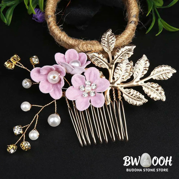 BWOOOH 4Pcs Handmade Wedding Golden Leaf Flower Pearl Hairpin Hair Comb Set - Hairpin&amp;Hair Comb