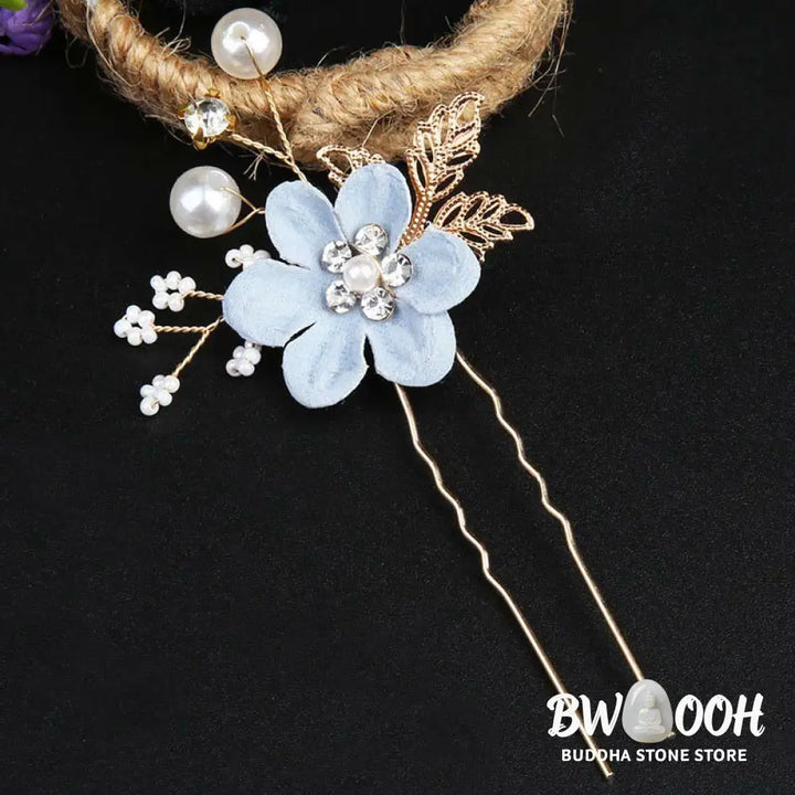 BWOOOH 4Pcs Handmade Wedding Golden Leaf Flower Pearl Hairpin Hair Comb Set - Hairpin&amp;Hair Comb