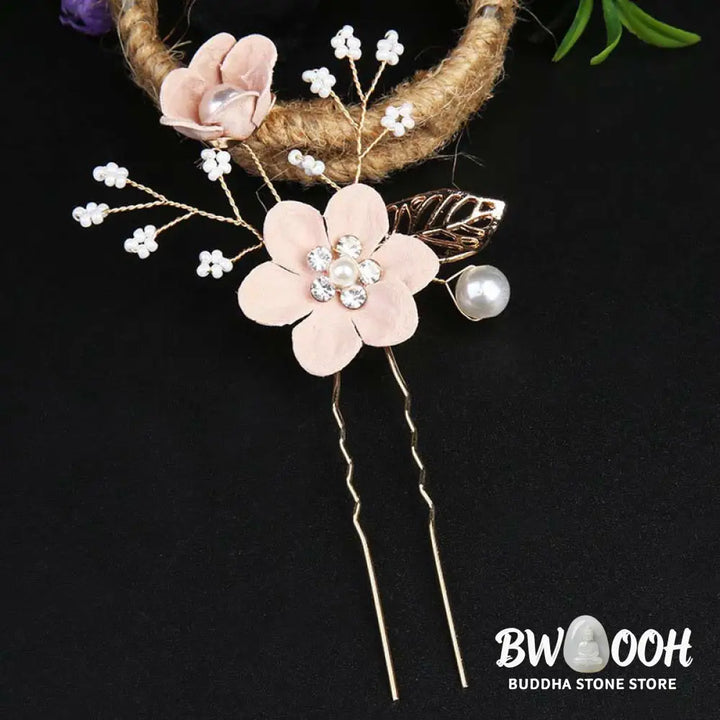 BWOOOH 4Pcs Handmade Wedding Golden Leaf Flower Pearl Hairpin Hair Comb Set - Hairpin&amp;Hair Comb