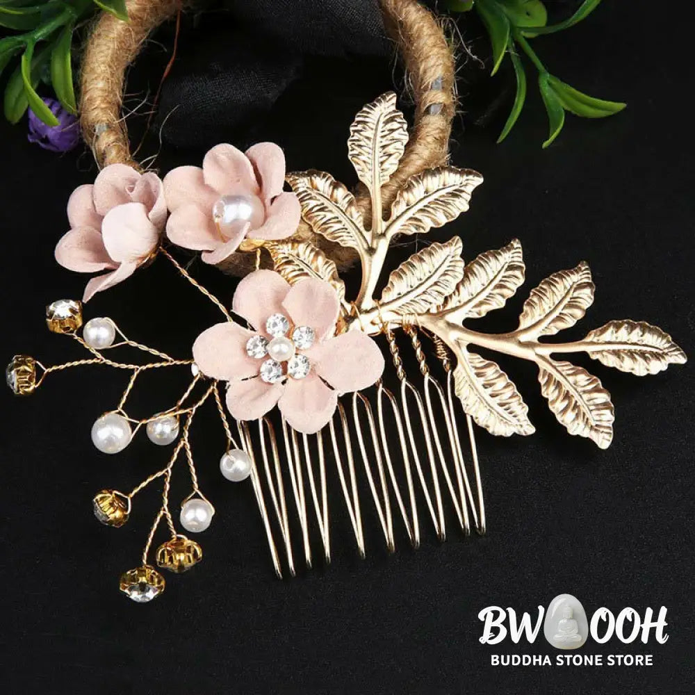 BWOOOH 4Pcs Handmade Wedding Golden Leaf Flower Pearl Hairpin Hair Comb Set - Hairpin&amp;Hair Comb