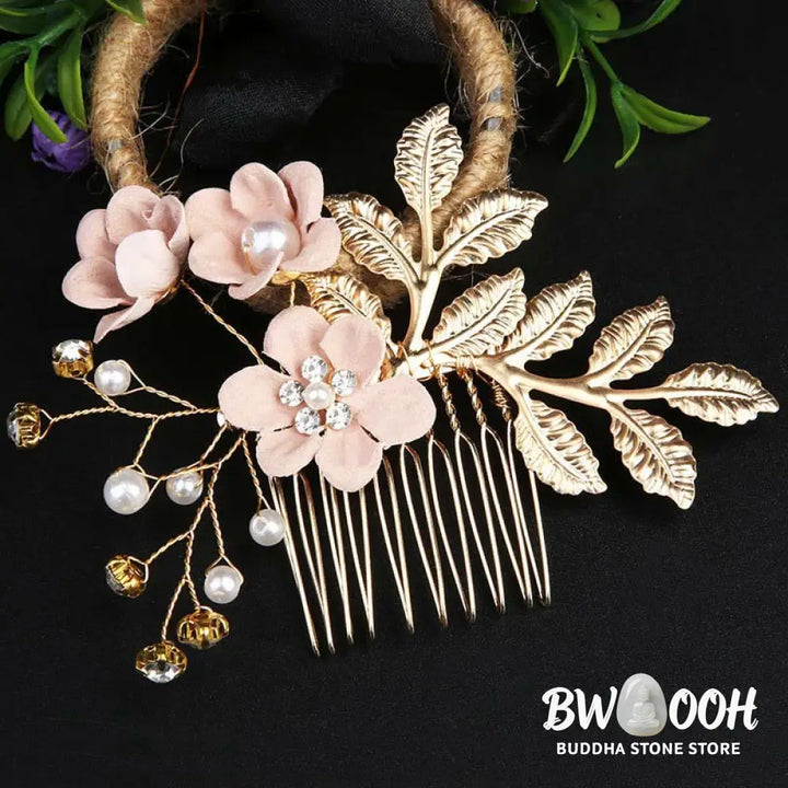 BWOOOH 4Pcs Handmade Wedding Golden Leaf Flower Pearl Hairpin Hair Comb Set - Hairpin&amp;Hair Comb