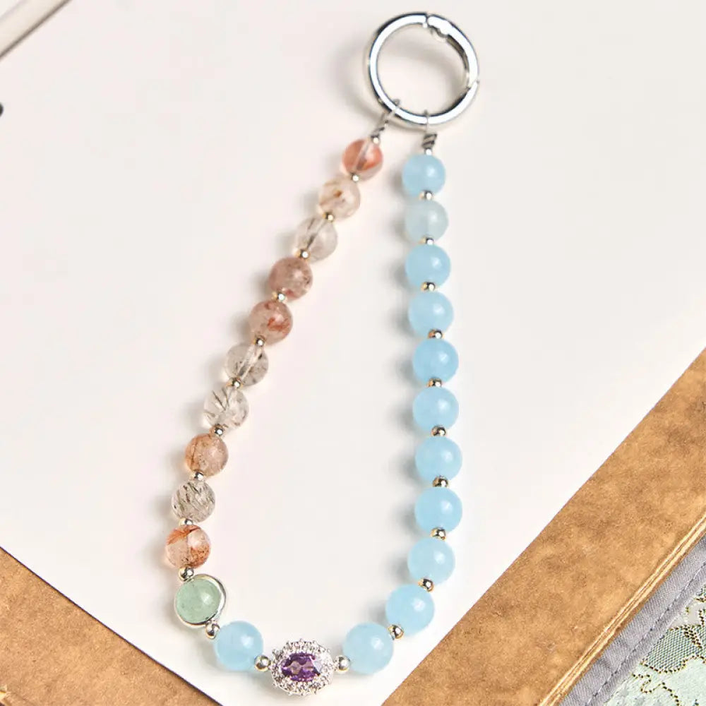 BWOOOH 8mm Blue Chalcedony Super Seven Crystal Energy Key