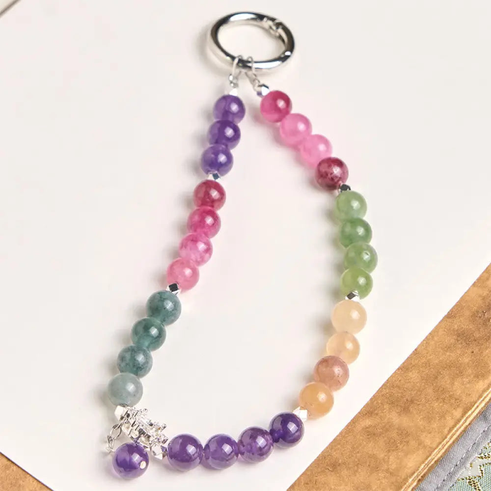 BWOOOH 8mm Natural Amethyst Balance Beaded Key Chain Phon