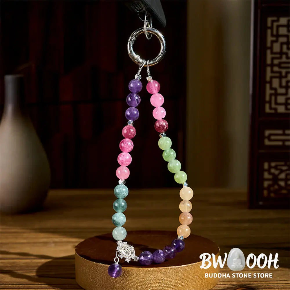 BWOOOH 8mm Natural Amethyst Balance Beaded Key Chain Phone Hanging Decoration - Amethyst(Relieves stress ♥
