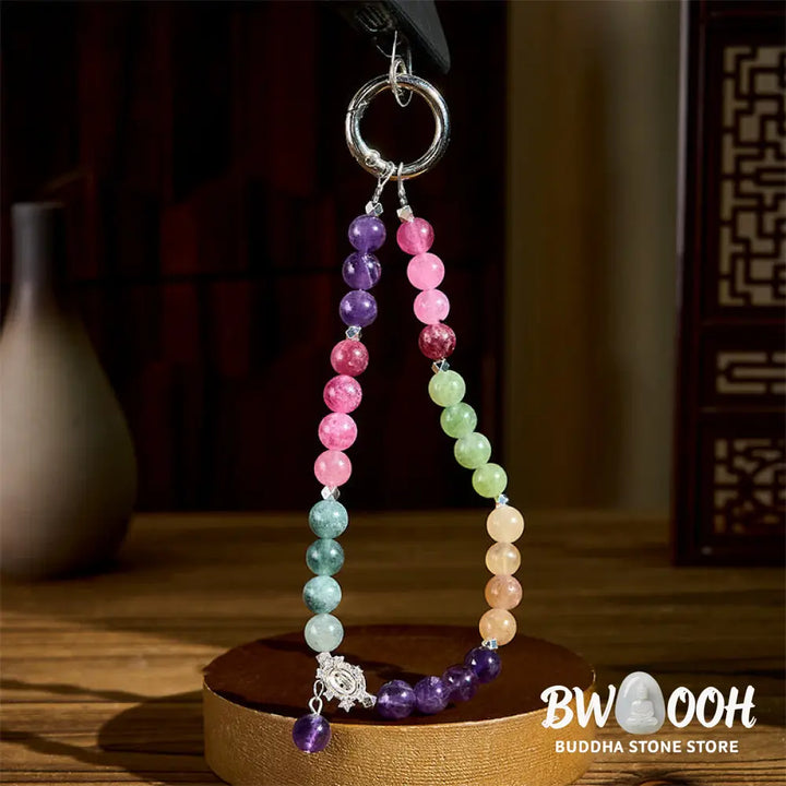 BWOOOH 8mm Natural Amethyst Balance Beaded Key Chain Phone Hanging Decoration - Amethyst(Relieves stress ♥