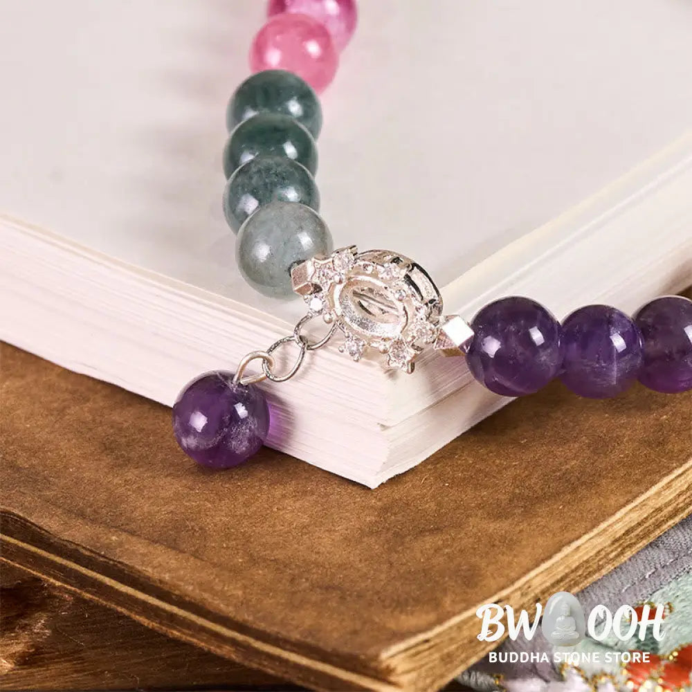 BWOOOH 8mm Natural Amethyst Balance Beaded Key Chain Phone Hanging Decoration - Amethyst(Relieves stress ♥