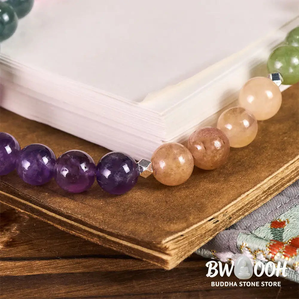 BWOOOH 8mm Natural Amethyst Balance Beaded Key Chain Phone Hanging Decoration - Amethyst(Relieves stress ♥