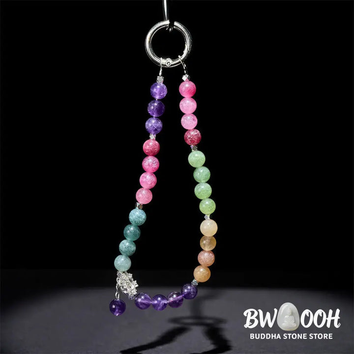 BWOOOH 8mm Natural Amethyst Balance Beaded Key Chain Phone Hanging Decoration - Amethyst(Relieves stress ♥