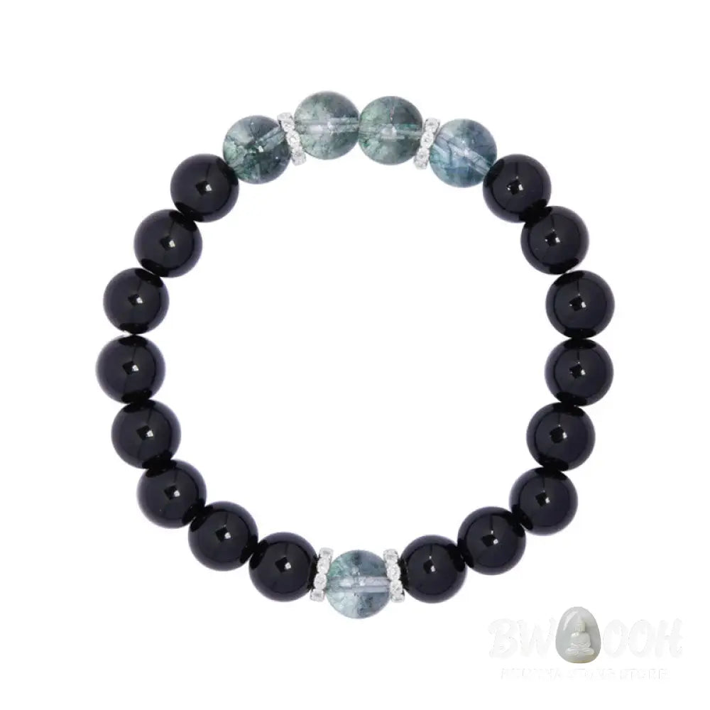 BWOOOH 925 Sterling Silver Black Obsidian Green Phantom Strength Bracelet - Black Obsidian(Wrist Circumference: