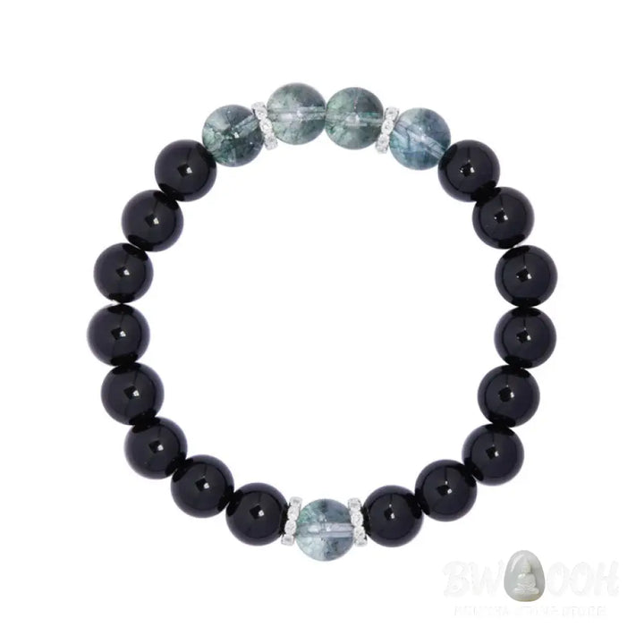 BWOOOH 925 Sterling Silver Black Obsidian Green Phantom Strength Bracelet - Black Obsidian(Wrist Circumference: