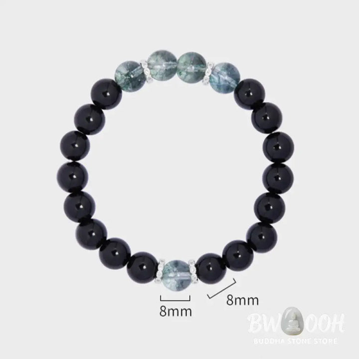 BWOOOH 925 Sterling Silver Black Obsidian Green Phantom Strength Bracelet - Black Obsidian(Wrist Circumference: