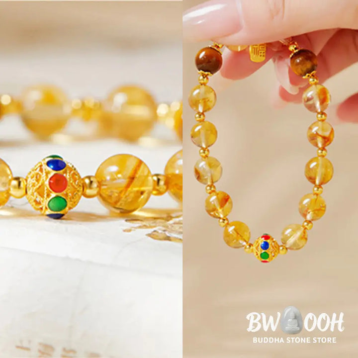 BWOOOH 925 Sterling Silver Fu Character Citrine Tiger Eye Protection Bracelet - Citrine (Wrist Circumference:17-19cm)