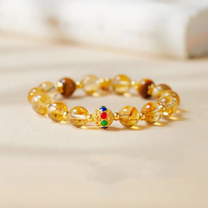 Buddha Stones Buddha Stones 925 Sterling Silver Fu Character Citrine Tiger Eye Protection Bracelet - Handcrafted 925 Sterling Silver jewelry