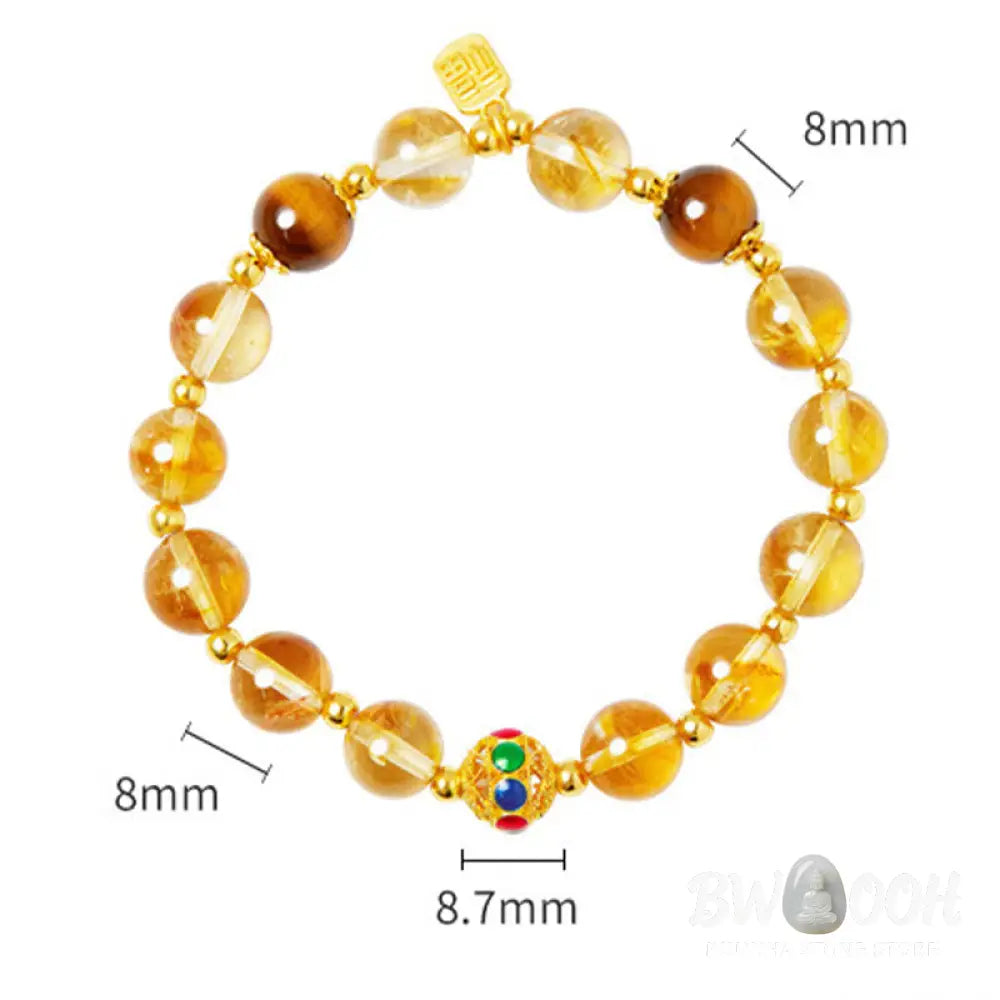 BWOOOH 925 Sterling Silver Fu Character Citrine Tiger Eye Protection Bracelet - Citrine (Wrist Circumference:17-19cm)