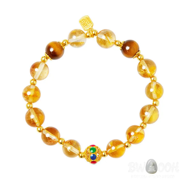 BWOOOH 925 Sterling Silver Fu Character Citrine Tiger Eye Protection Bracelet - Citrine (Wrist Circumference:17-19cm)
