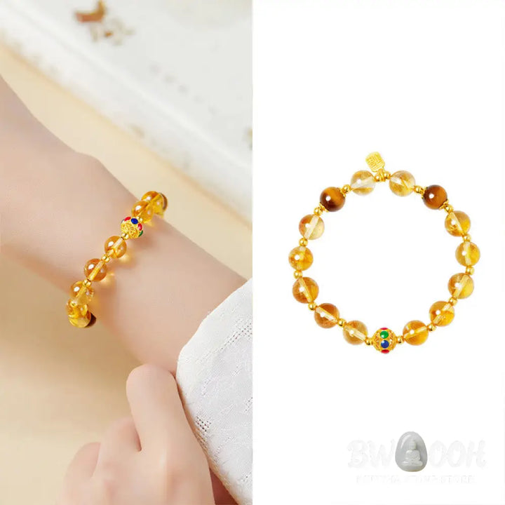 BWOOOH 925 Sterling Silver Fu Character Citrine Tiger Eye Protection Bracelet - Citrine (Wrist Circumference:17-19cm)