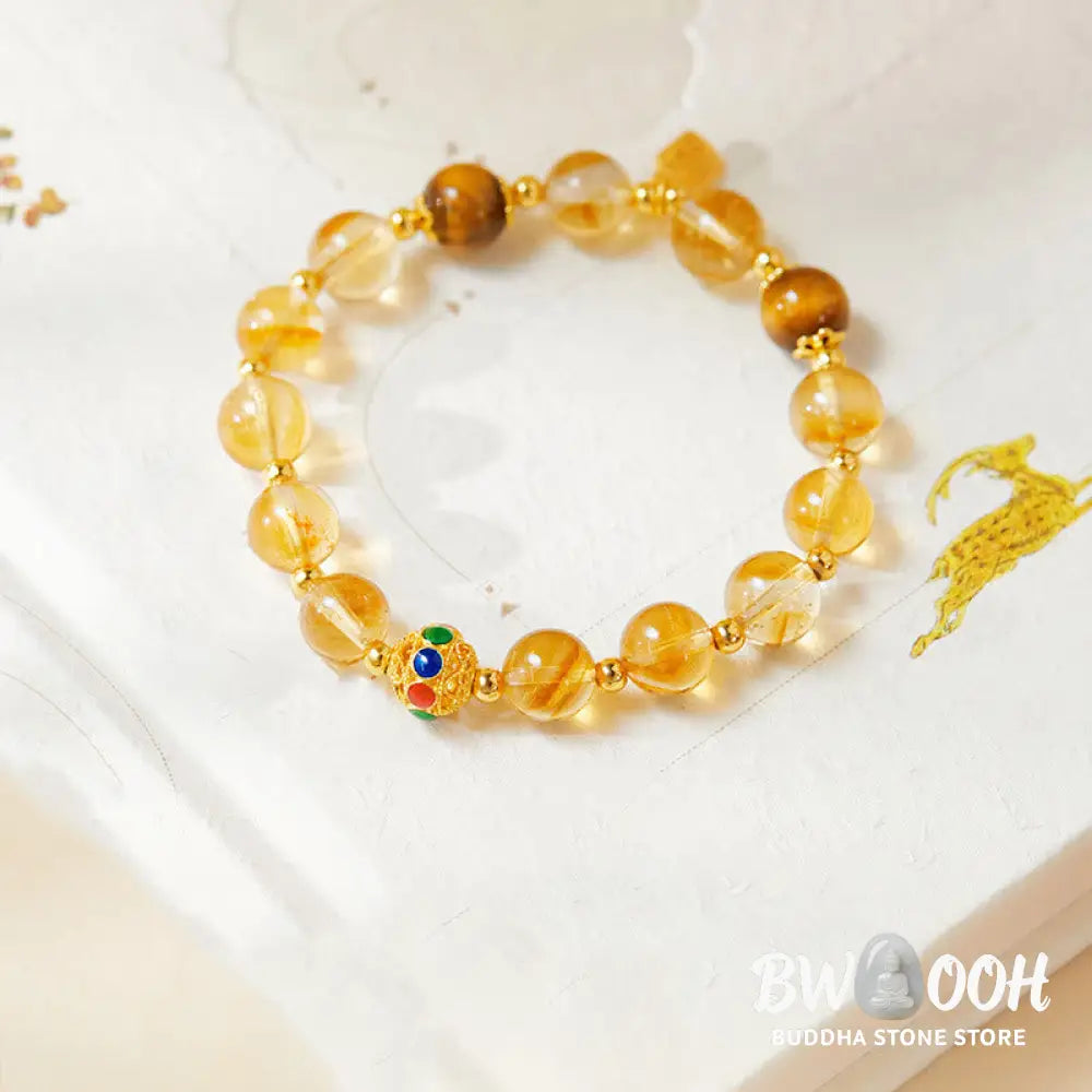 BWOOOH 925 Sterling Silver Fu Character Citrine Tiger Eye Protection Bracelet - Citrine (Wrist Circumference:17-19cm)