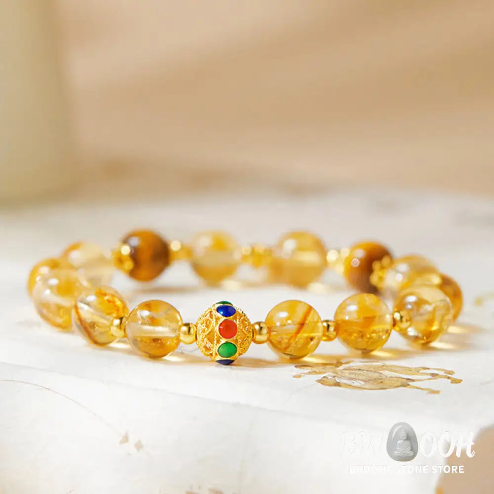 BWOOOH 925 Sterling Silver Fu Character Citrine Tiger Eye Protection Bracelet - Citrine (Wrist Circumference:17-19cm)