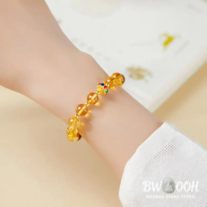 BWOOOH 925 Sterling Silver Fu Character Citrine Tiger Eye Protection Bracelet - Citrine (Wrist Circumference:17-19cm)