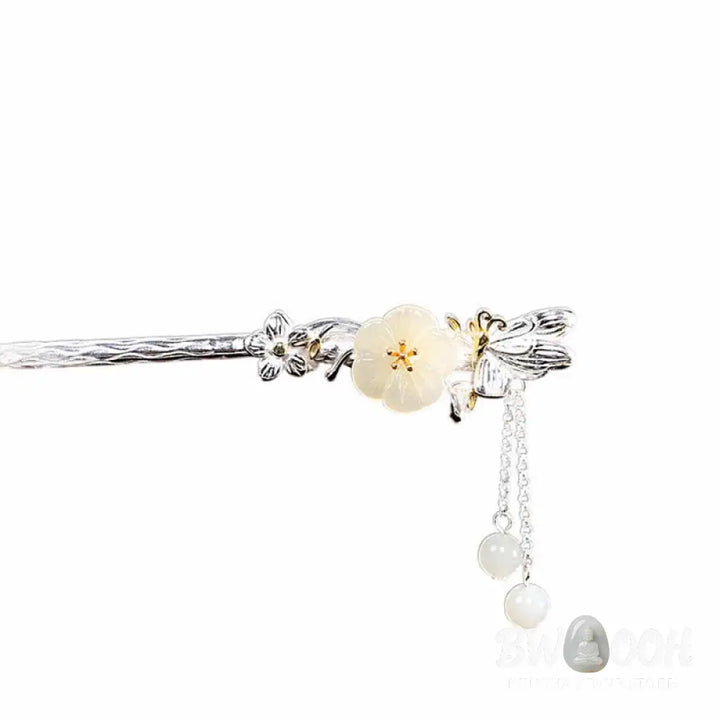 BWOOOH 925 Sterling Silver Hetian White Jade Flower Blessing Hairpin - Hetian White Jade (Protection ♥ Happiness)