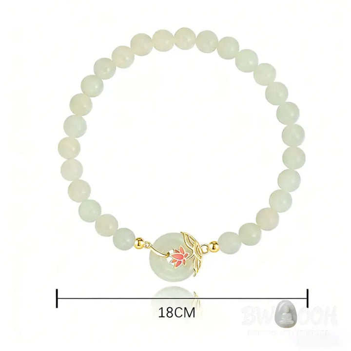 BWOOOH 925 Sterling Silver Hetian White Jade Lotus Symbol Peace Buckle Harmony Beaded Bracelet - Lotus / Hetian White